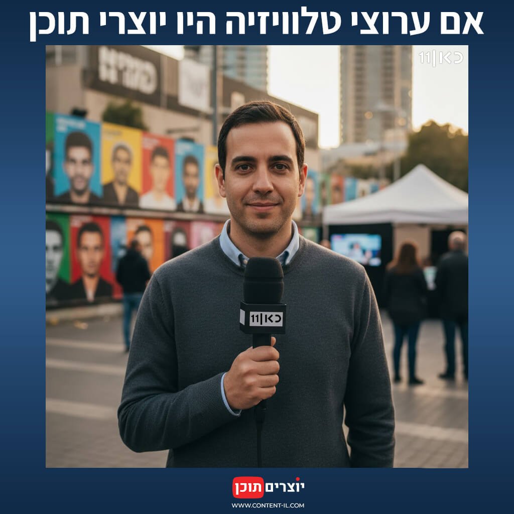 כתב של כאן 11 מדווח מהשטח - מתוך הפוסט "אם ערוצי הטלוויזיה היו יוצרי תוכן" בבלוג מיומנו של יוצר תוכן באתר יוצרים תוכן.
