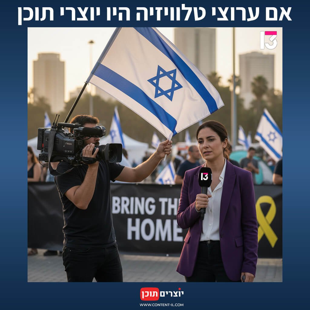 כתבת של רשת 13 מדווחת מהשטח - מתוך הפוסט "אם ערוצי הטלוויזיה היו יוצרי תוכן" בבלוג מיומנו של יוצר תוכן באתר יוצרים תוכן.